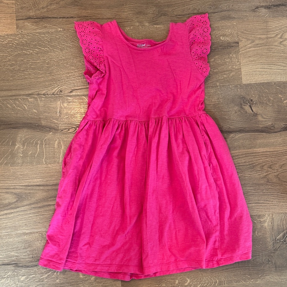 Cat & Jack Bright Pink Kids Dress with Lace Sleeves